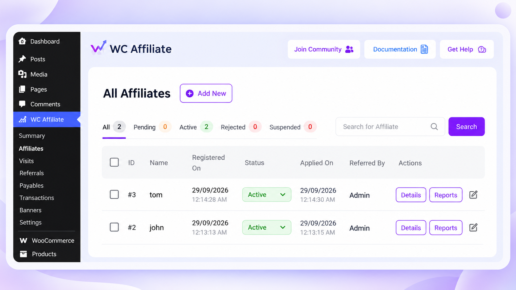 WC Affiliate All Affiliates